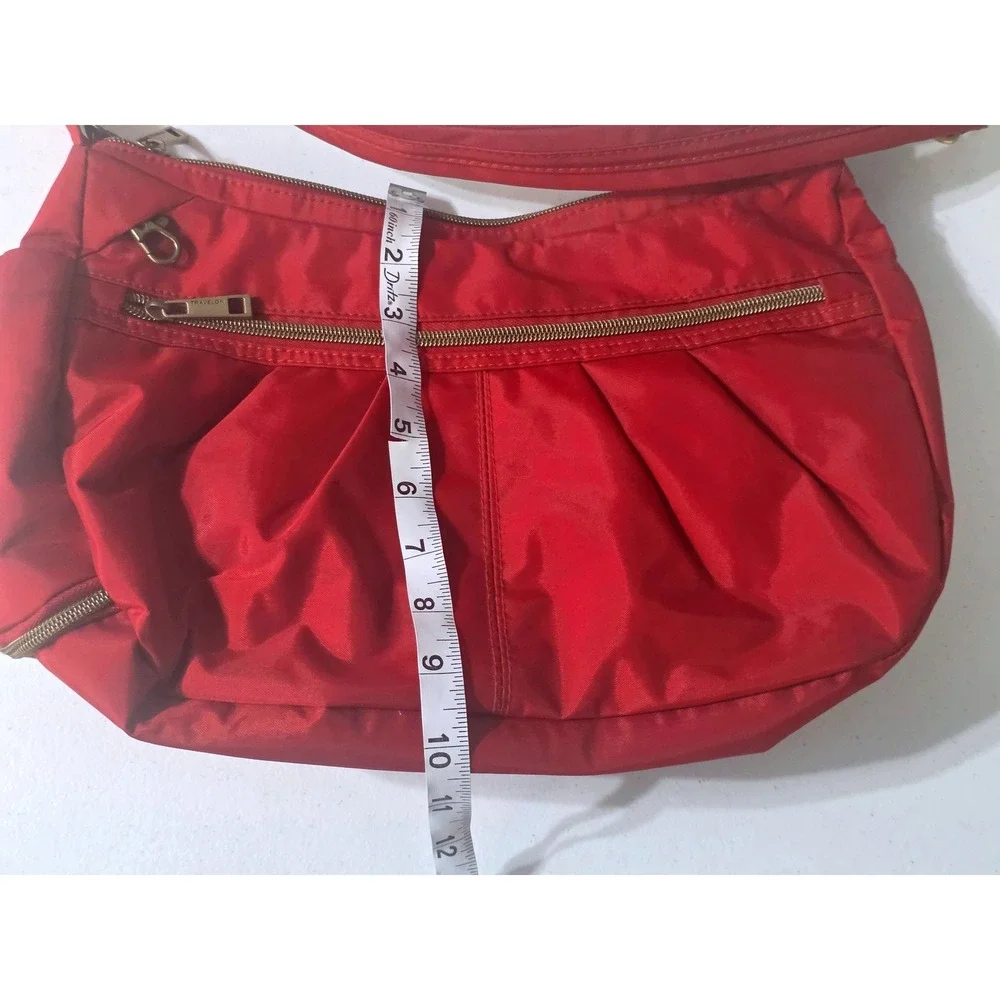 Travelon Anti-Theft Red Nylon Crossbody Hobo Bag Multiple Pockets Adjustable - Picture 10 of 11
